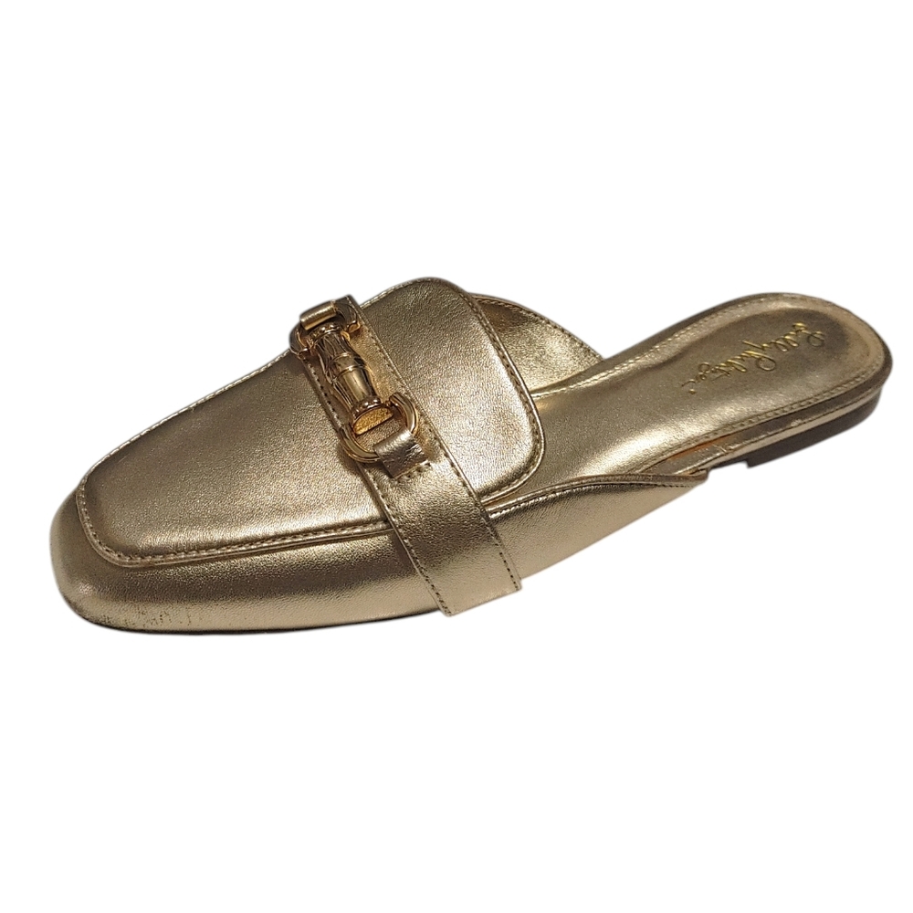 Lilly Pulitzer Andi Mule Gold Metallic Leather Slip On Loafer Flat Women Size 9